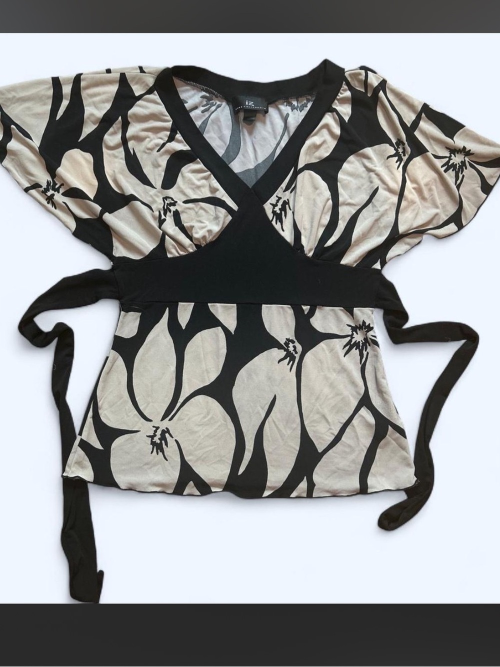IZ Byer Vintage Floral  Black Print  top